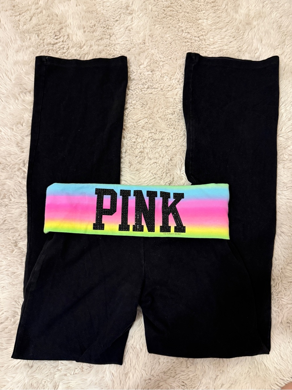 RARE y2k victorias secret pink rainbow rhinestone flare leggings